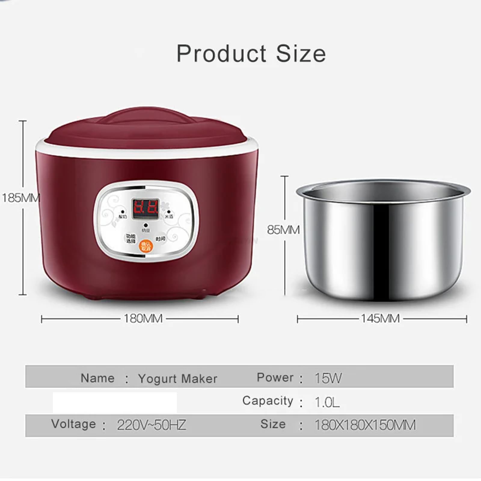 Yogurtera Totalmente Automática, Fermentación A Temperatura Constante De 42°, 2 Tipos: Recipiente De Acero Inoxidable + 4 Vasos De 100 Ml, Tiempo Ajustable, para Yogur Casero, Natto,A