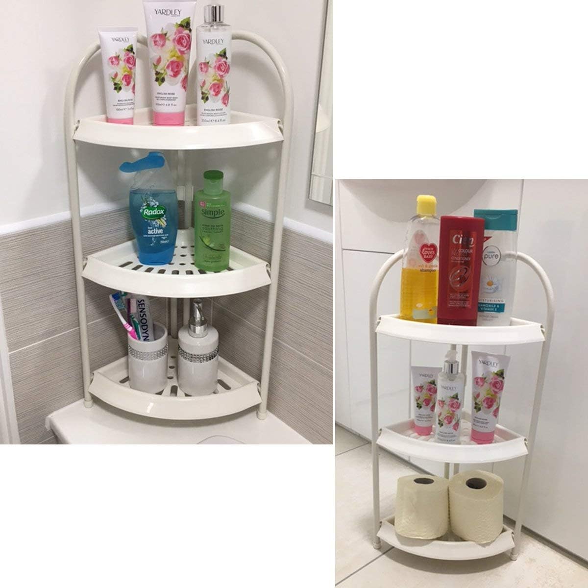 Keraiz Free Standing 3/4 TIER Shower Caddy Corner Rust Proof White Shelf (3 Tier)