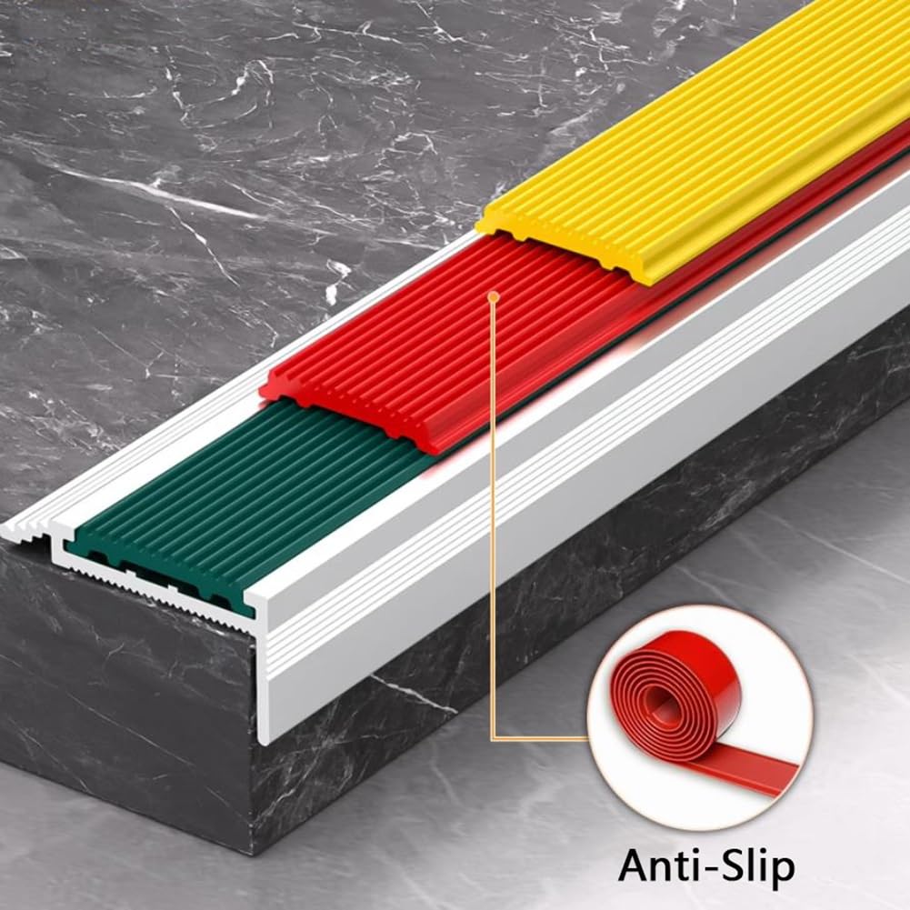 100 cm Antideslizante Perfil de Borde de Escalera, Protector de Nariz de Escalera de Aluminio con Tiras de Goma para Interior Exterior(Gray,6x2.6cm)
