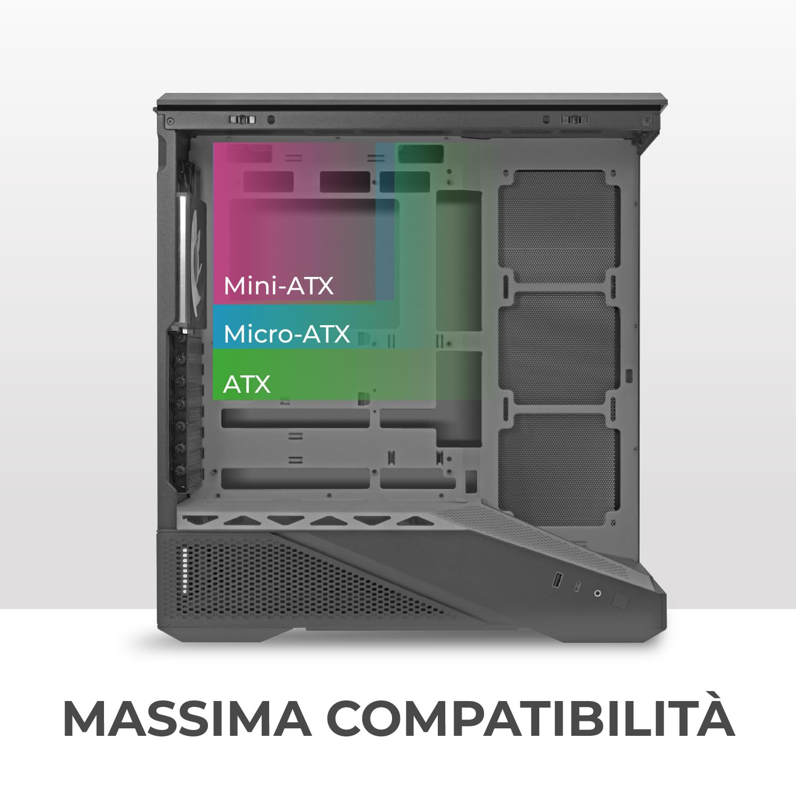 Noua Cool G5 - Caja ATX para PC Gaming, 0,60 mm, SPCC, 4 ventiladores Dual Halo RGB, 5 V, 3 pines, ADD, RGB, vidrio templado, 3 puertos USB 3.0/2.0, paneles laterales de cristal templado
