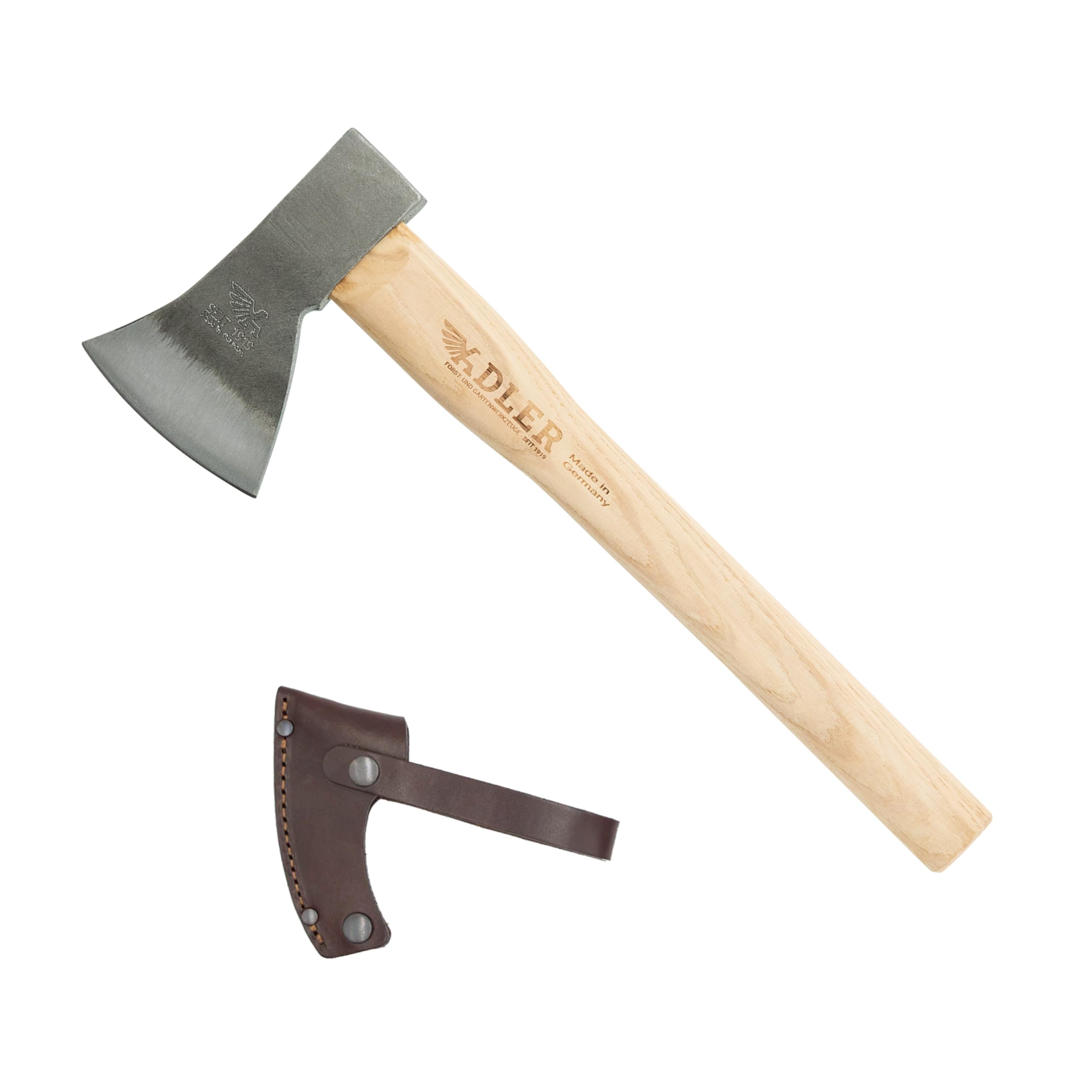 Adler Rheinland Throwing Hatchet - World Axe Throwing League Compliant (1.95lbs, 15.75" Hickory Handle) - German-Made Throwing Axe with Sheath (Natural)