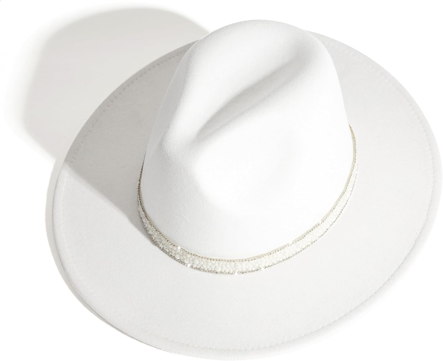 Womens Wide Brim Fedora Hat with Pearl Band Lady Panama Hat - Image 3