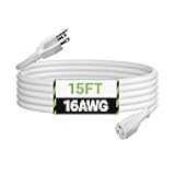BN-LINK 15ft Outdoor Extension Cord, 3-Prong, 16 Gauge General Purpose Power Cord, Grounded Plug, White, for Landscaping & Holiday Decorations, Home & Office, 13A, ETL