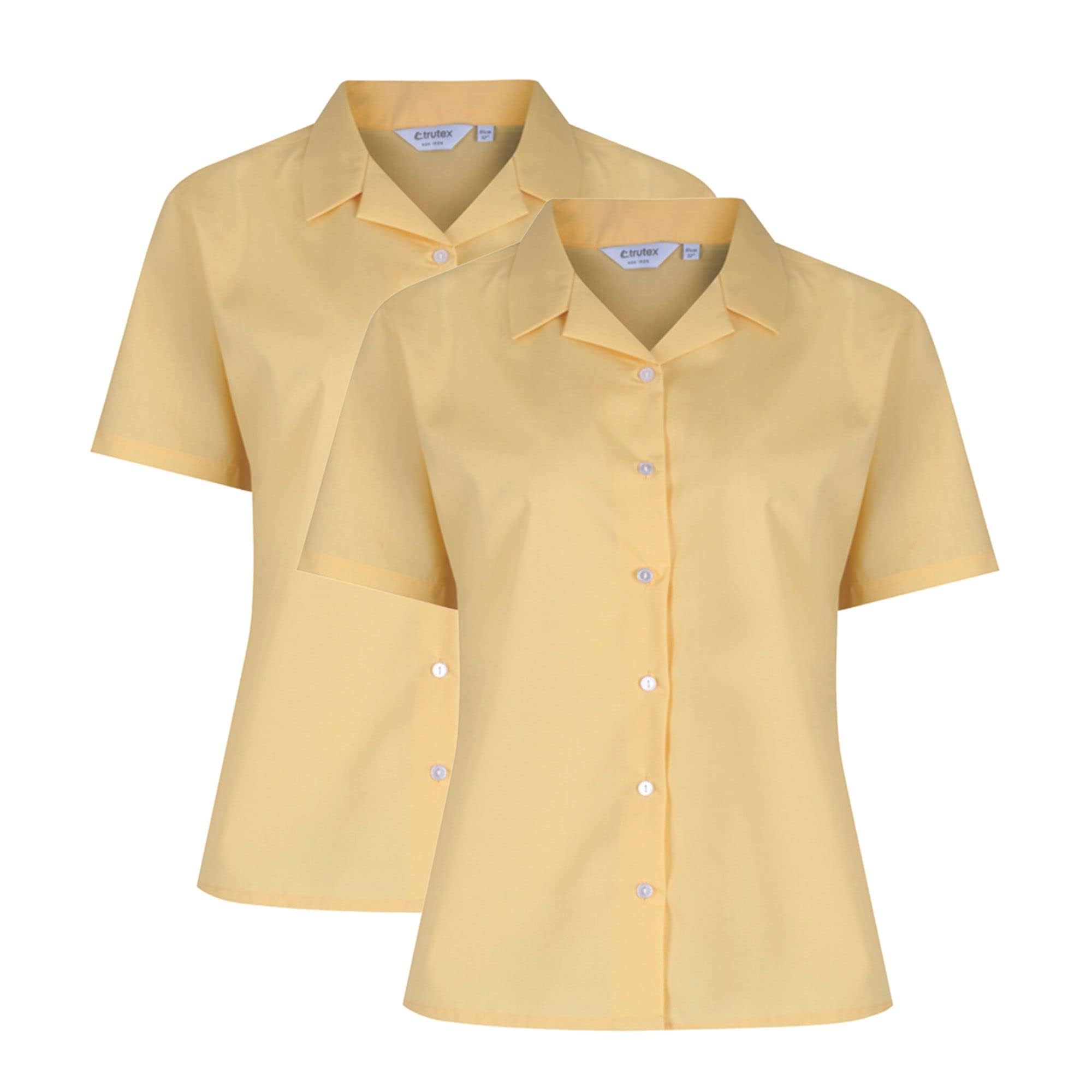 Trutex Girls Gold School Shirts, Multipack – Short Sleeve Standard Fit Revere Collar Cotton-Rich Non Iron School Blouses For – Age 14 (2 Pack)