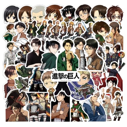 50pcs Attack on Titan Stickers for Kids Teens Girls Adult, Waterproof Vinyl Movie Decal for Water Bottle Skateboard Guitar Travel Case Bike Laptop,Car Bumper,Luggage,Phone (a)