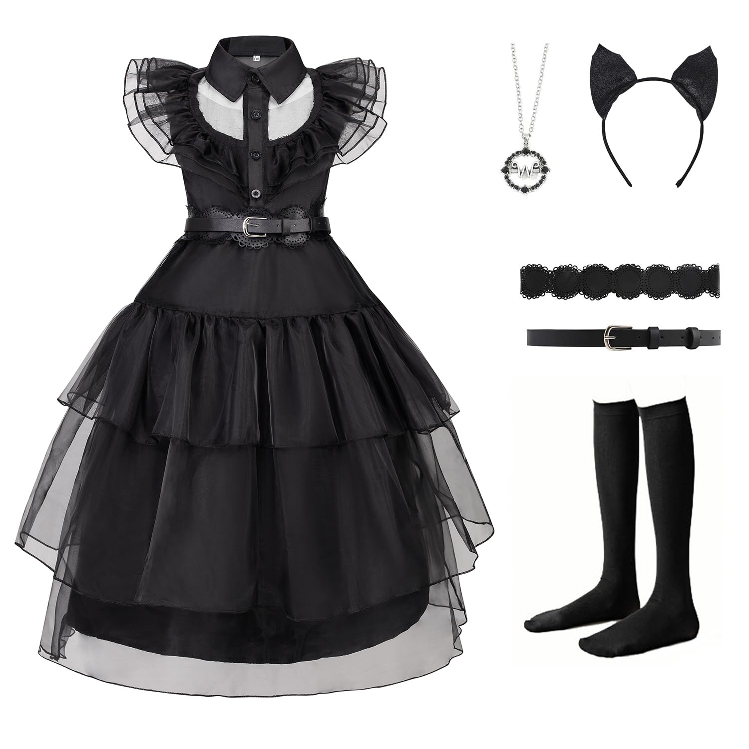 CSYQIYUE Black Costume Dress for Girls Halloween Costumes Cosplay Party Dress Up with Accessories