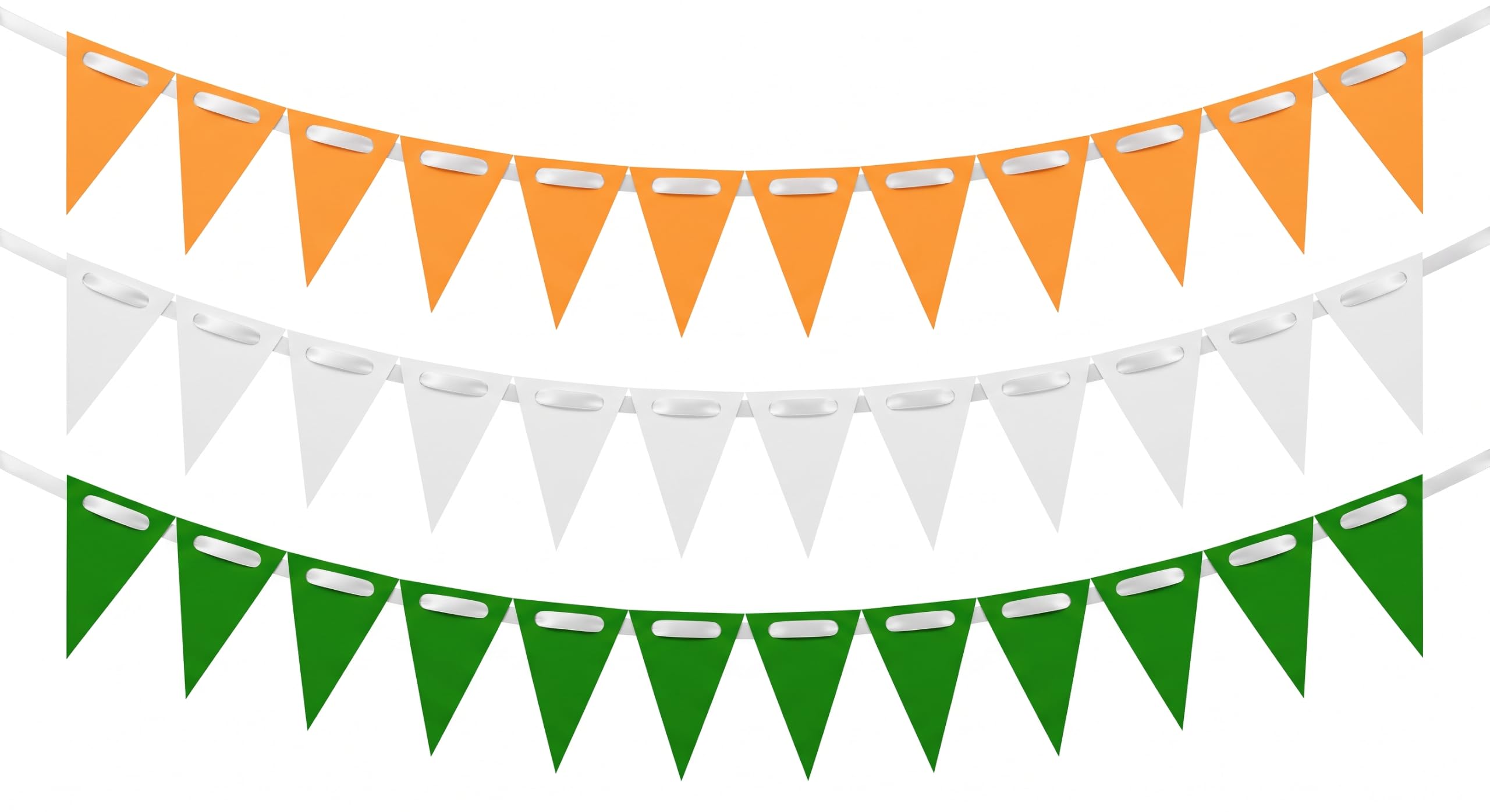 Indian Tricolor Triangle Paper Banner for Independence Day Decorations | Tiranga Bunting Flags, Set of 3 Strings (Orange + White + Green)-image-34