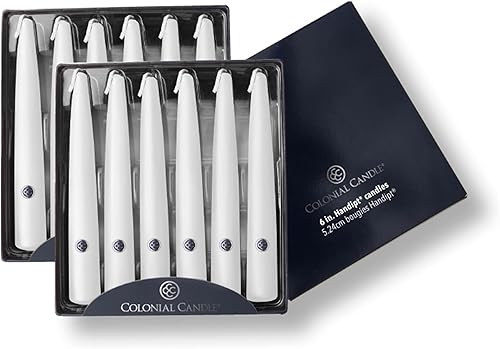 Colonial Candle Handipt Collection - Vela cónica sin perfume, color blanco, 6 pulgadas, paquete de 12, hasta 4 horas de combustión