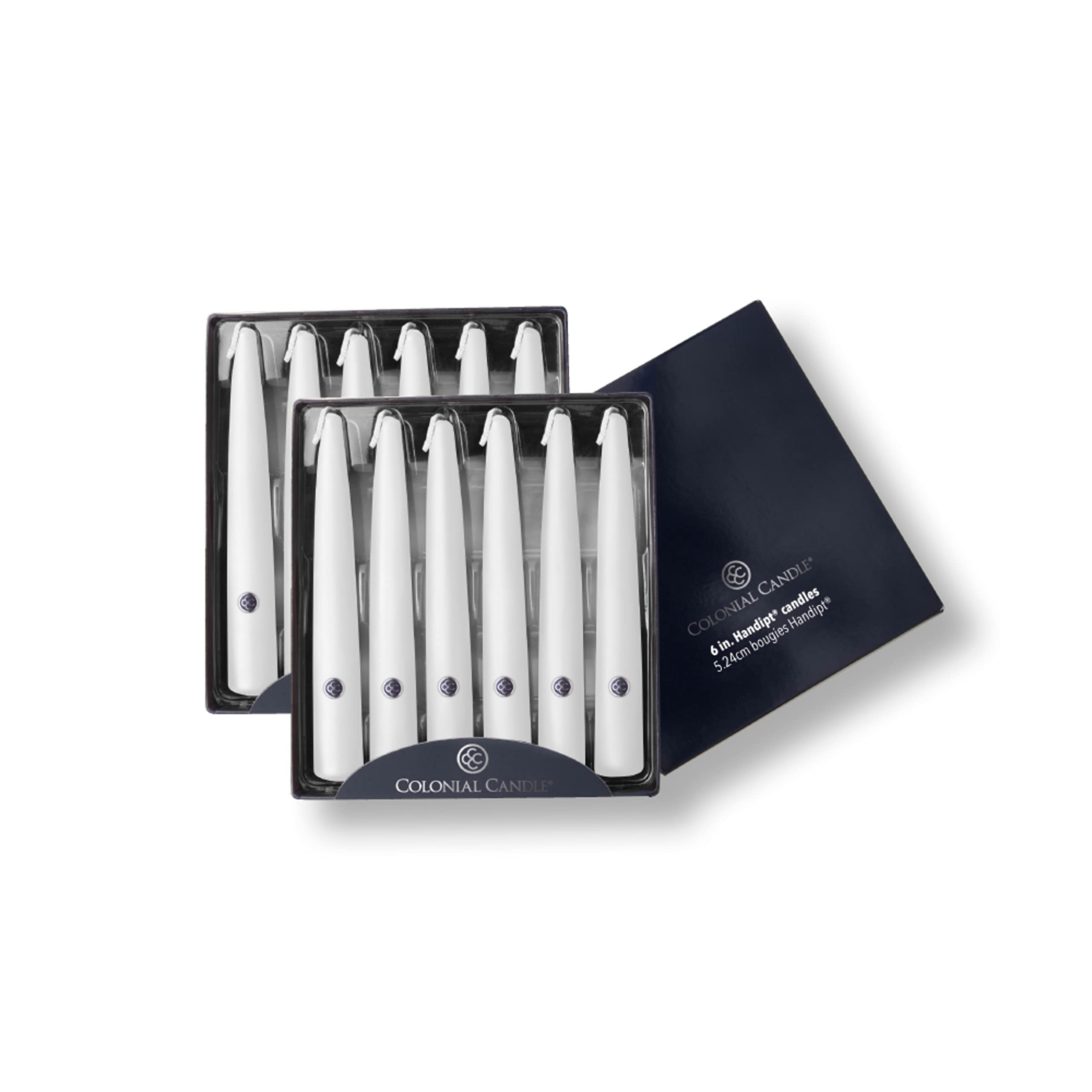 Colonial Candle Unscented Taper Candle, Handipt Collection, White, 6 in, Pack of 12 - Up to 4 Hours Burn
