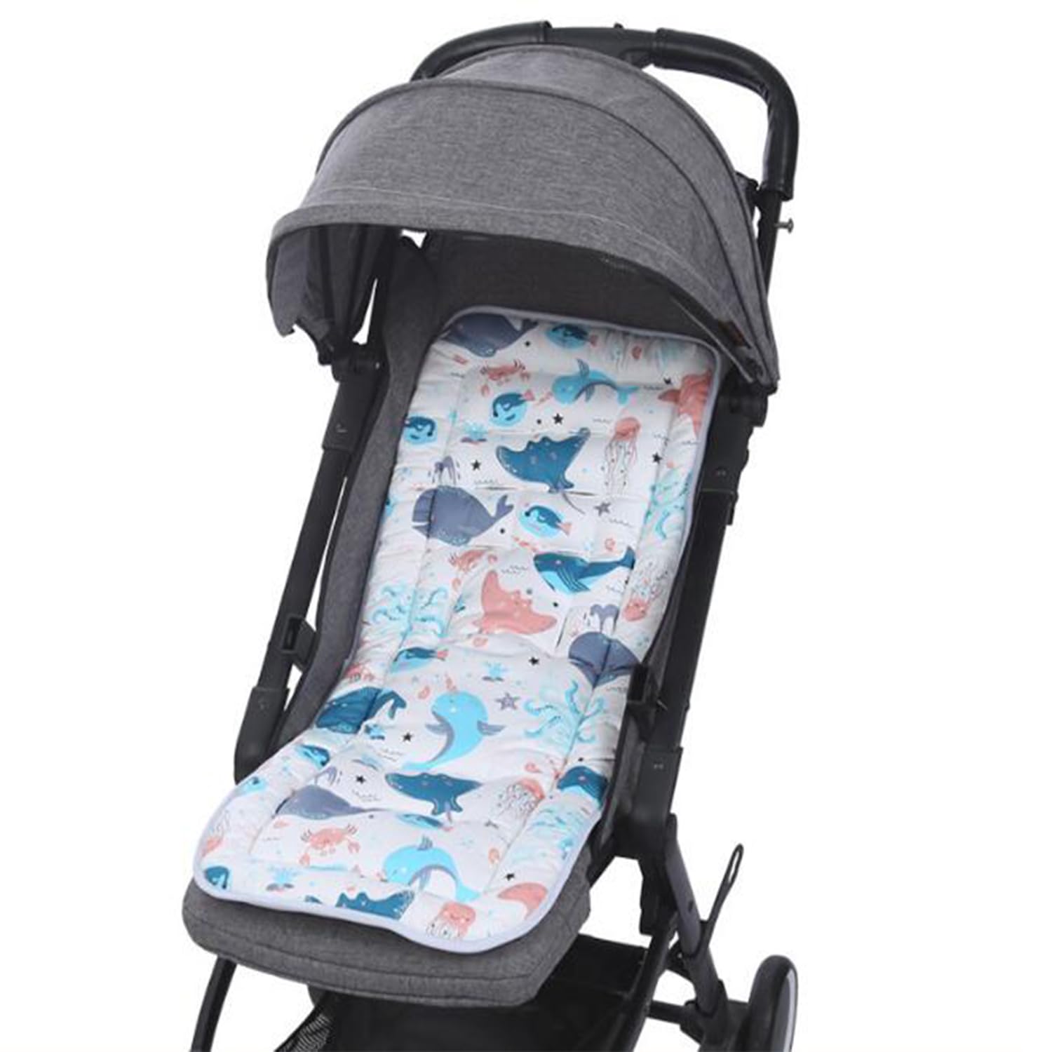 Universal Pram Seat Liner Cotton Baby Stroller Seat Pad Pushchair Insert Pad Warm Infant Carriage Cushion Pad Breathable Buggy Cushion Mattress Reversible Washable for Pushchair Pram Buggy Stroller