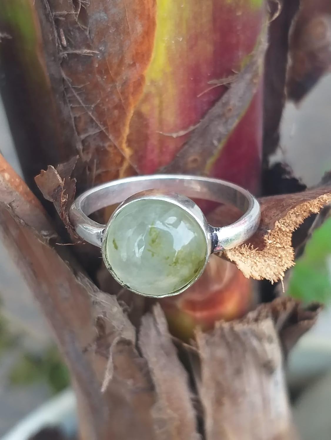 Vintage Prehnite Ring – Handmade Silver Boho Statement Ring – Healing Green Prehnite Jewelry – Mother’s Day Gift - Wedding Gifts - Lapis Lazuli