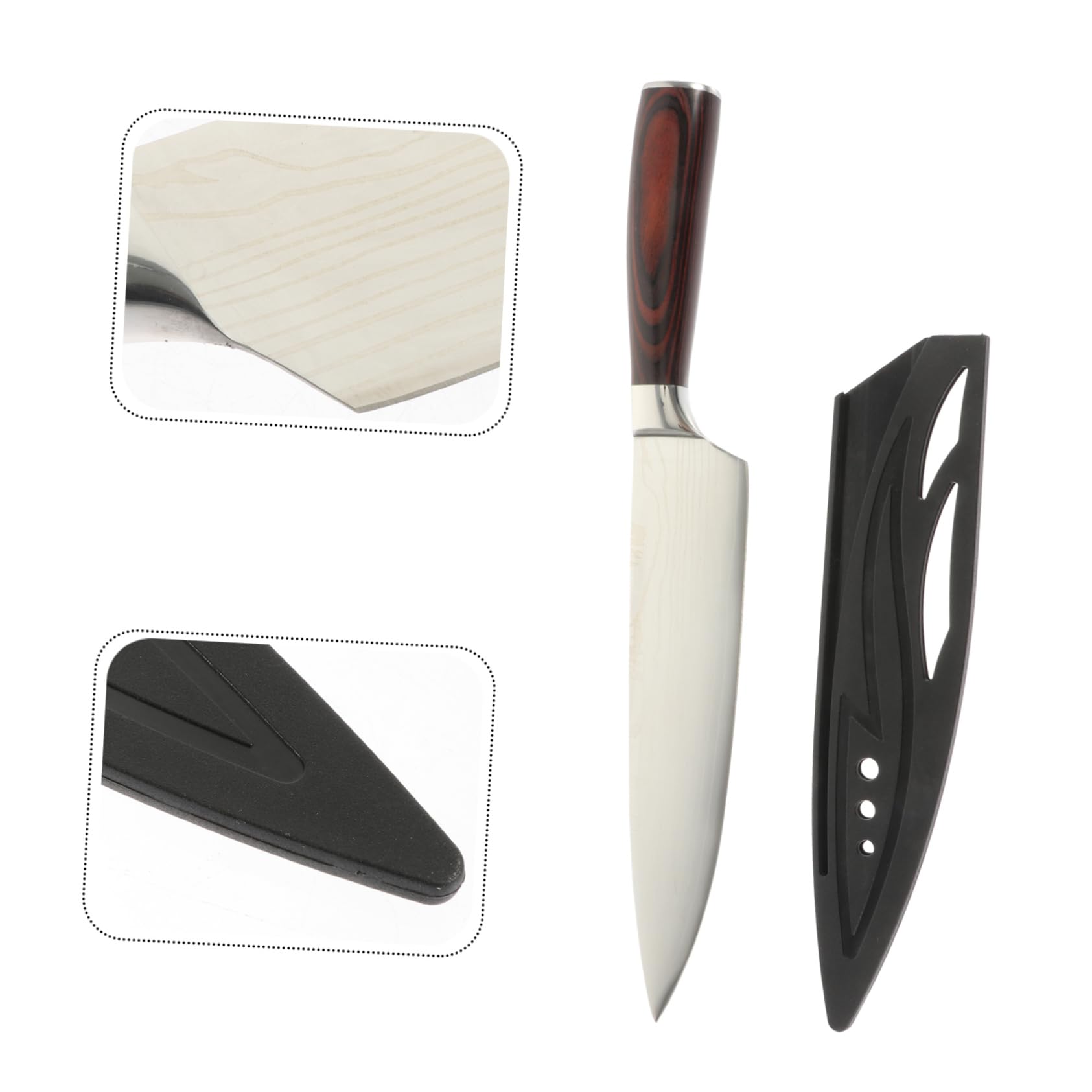 Cuchillo Chef Japonés Mango de Madera Negro para Cocina | Acero, Superficie Lisa y Empuñadura Antideslizante, Uso en Hogar y Restaurante
