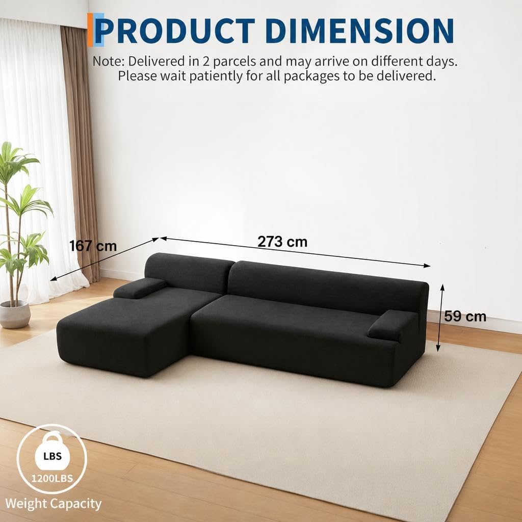 Acekool Sofá Esquinero Modular Estilo Nube 273 cm en Terciopelo Acanalado | Gran Chaise Longue a la Izquierda, Asiento Profundo, Entrega Compacta Sin Montaje