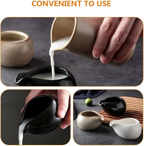 Miniatura 4 de Yardwe Salsa de porcelana para salsa, jarra de bote, mini taza de crema de cerámica, plato vertedor de salsa negra, plato para café, leche, jarra de