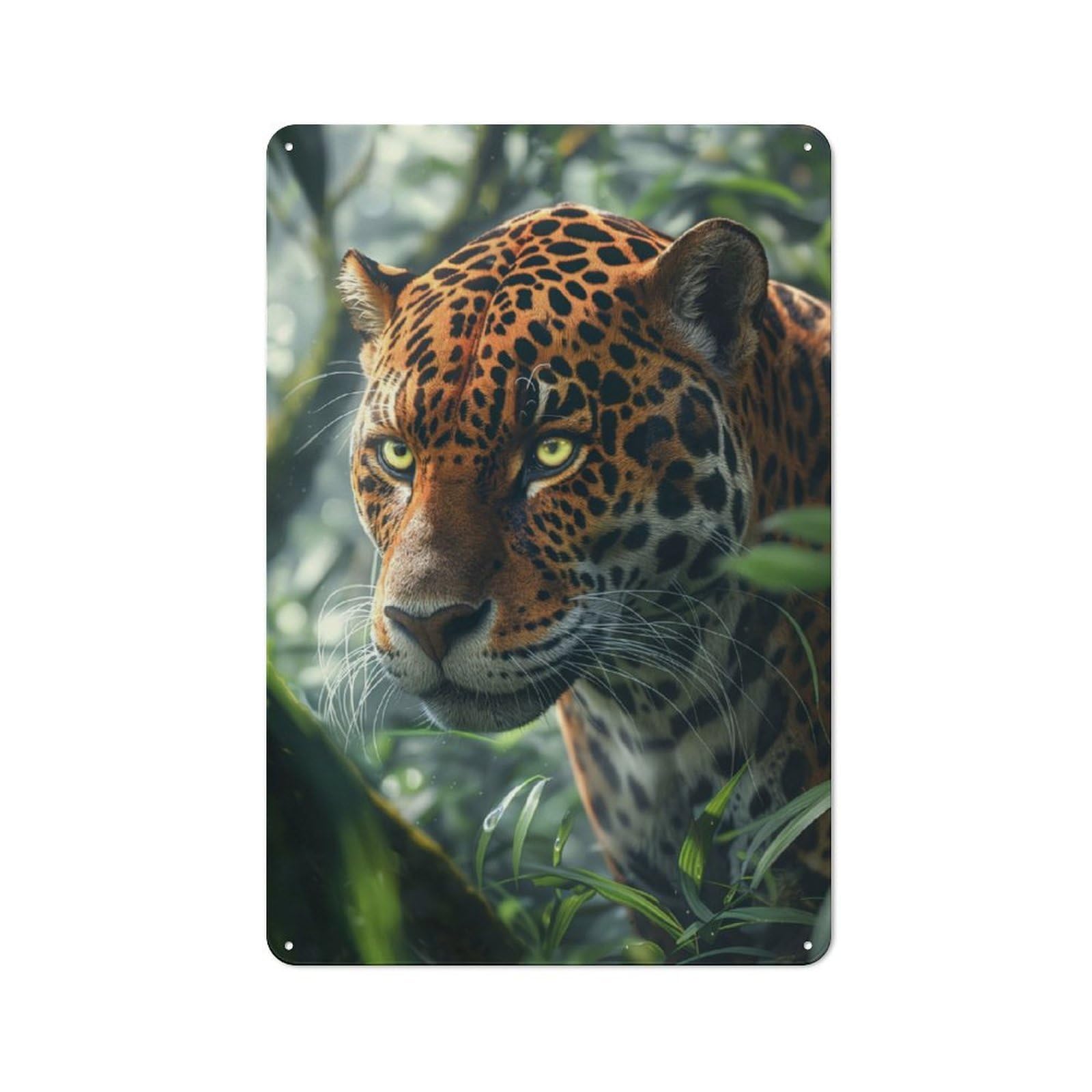 Junmoney Tropical Forest Jaguar Tin Wall Plaque 30X20cm With For Garage Or Workshop, For An Autumn Wall Display In Garage And Workshop