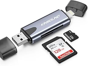 Kinsound 4 in 1 SD & TF Card Reader for iPhone with USB & Lighting Ports, Portable Memory Card Reader Compatible with TF, SD, SDHC, SDXC, MMC, RS-MMC, Micro SDXC for iPhone & Computers