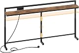 YATINEY 180 cm Console Étroite, Hauteur Réglable 70-90 cm, Table de Canapé, Multiprise Coulissante (2 AC, 1 USB-A, 1 Type-C), Câble 2 m, pour Entrée, Couloir, Salon, Chambre, Marron Rustique et Noir - 1