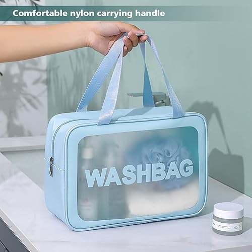 Miniatura 6 de Neceser de viaje para mujeres y hombres, bolsa de aseo translúcida mate con mango práctico, bolsa de cosméticos de maquillaje, organizador de viaje