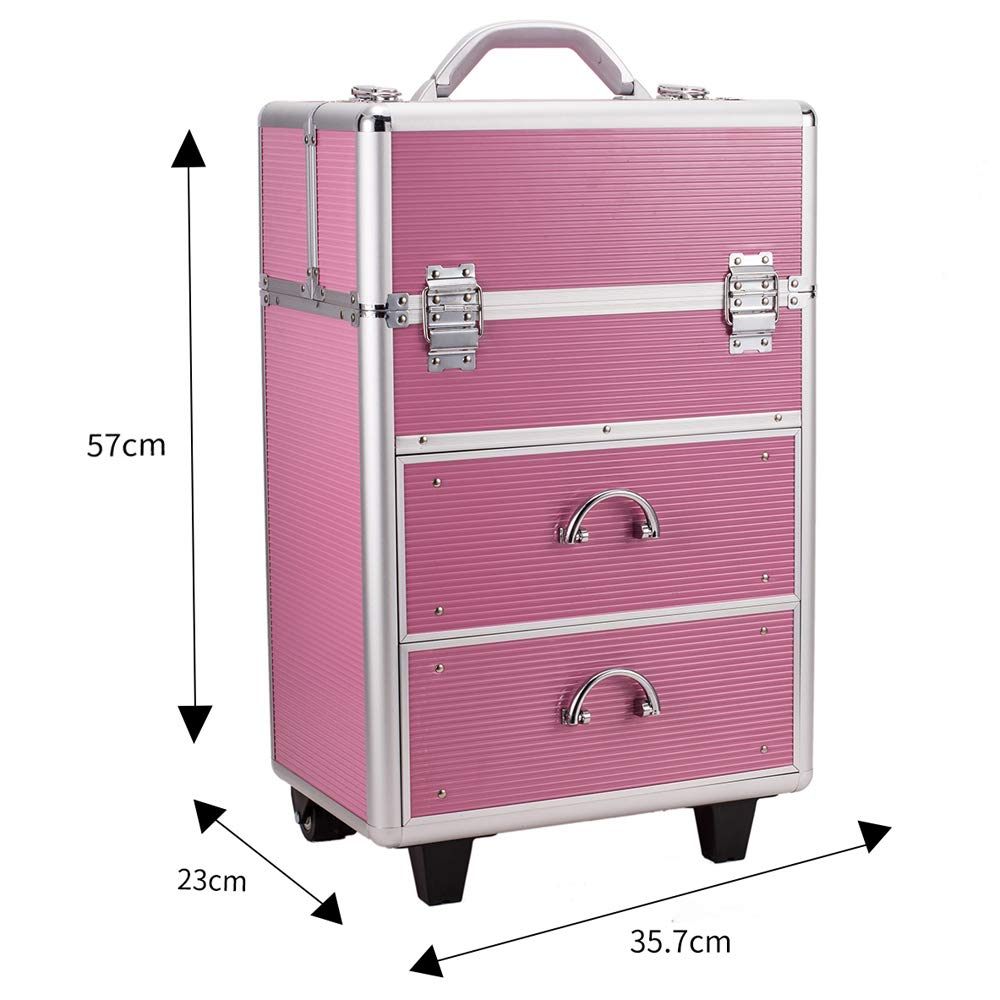 Trlec gt4-ly 4 Tier Lockable Cosmetic Makeup Train Case with Extendable Trays Pink