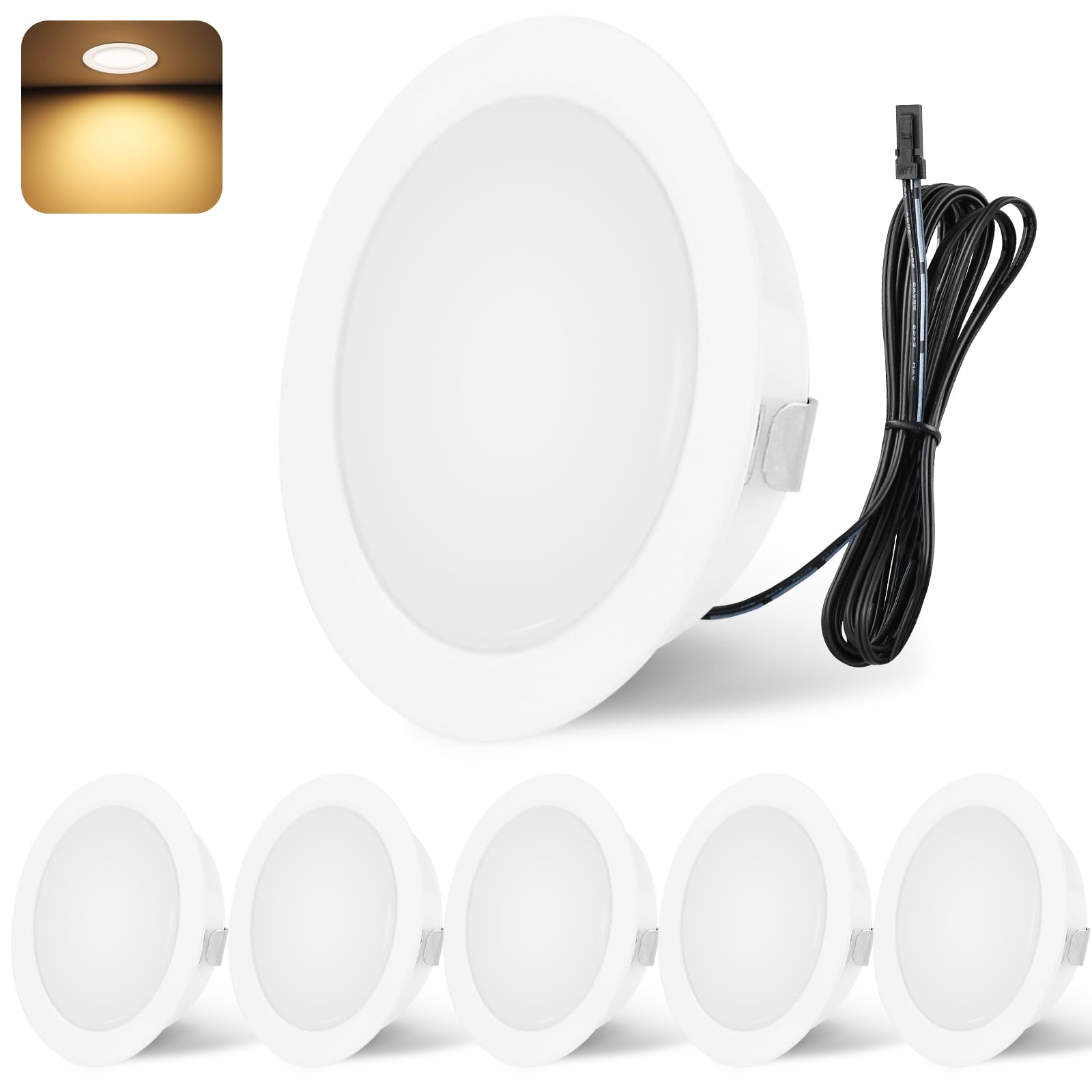 YindaLux LED Recessed Spotlights 12V 3000K Warm White IP44 LED Spot Dimmable 3W Recessed Lights 55-58mm Hole Size Downlight for Caravans Kitchens