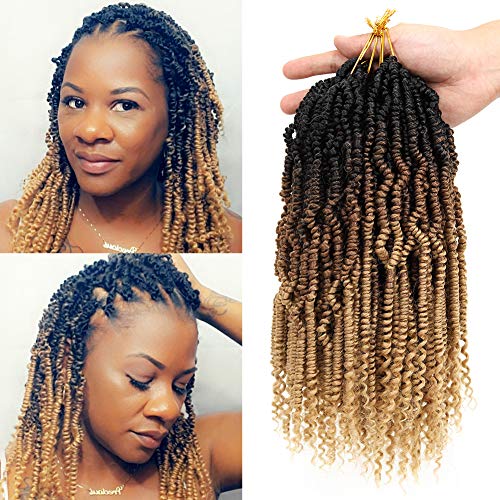 Bomb Twist Crochet Hair 4 packs Ombre Color hair 12 Inch Fluffy Spring Twist Mini Passion Twist Hair Synthetic Hair (12inch (Pack of 4), Black Plus Brown)