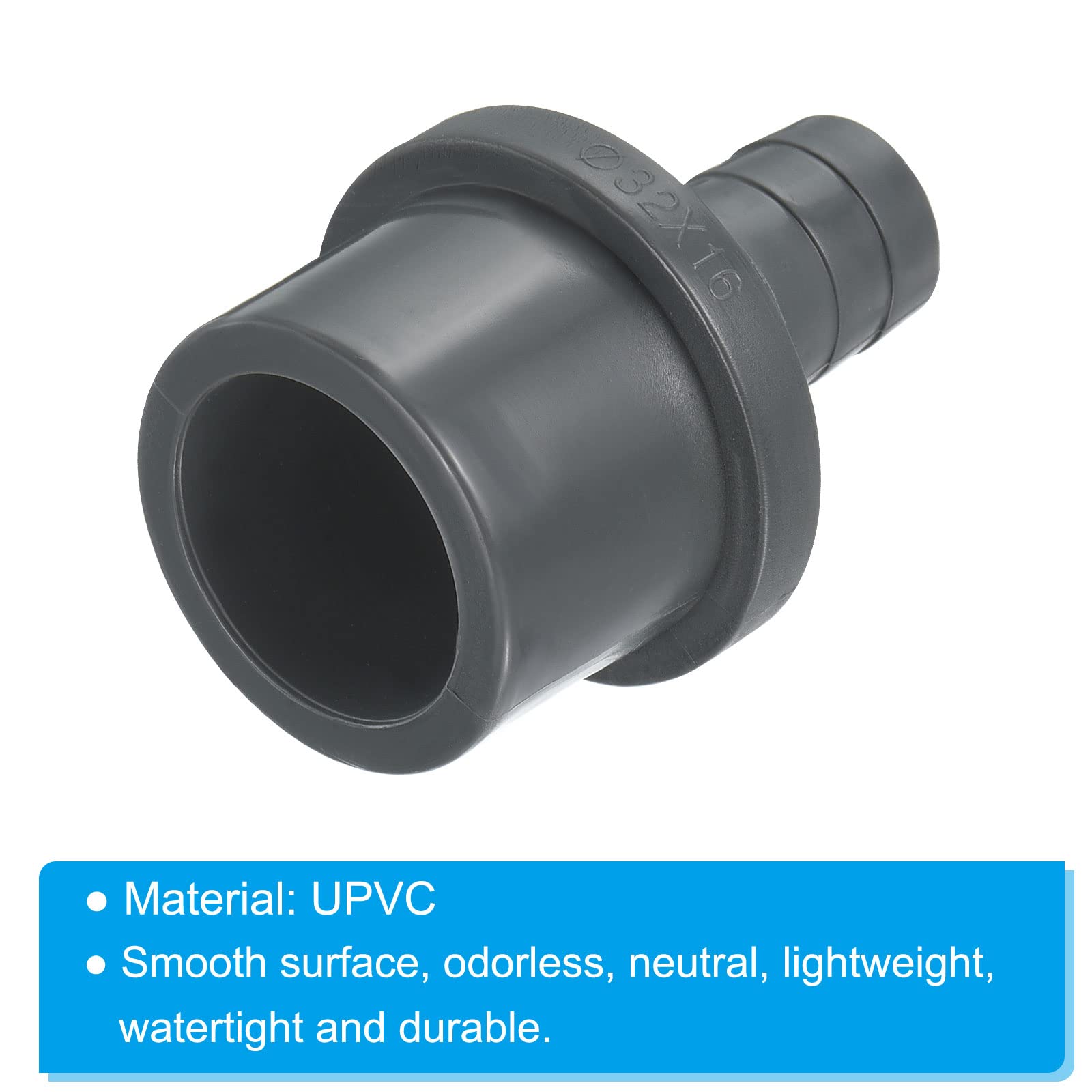 PATIKIL UPVC Reductor Tubo Montaje 32mm OD 16mm Púas, 3 Paquetes Rectos Acoplamientos Adaptador Conector, Gris
