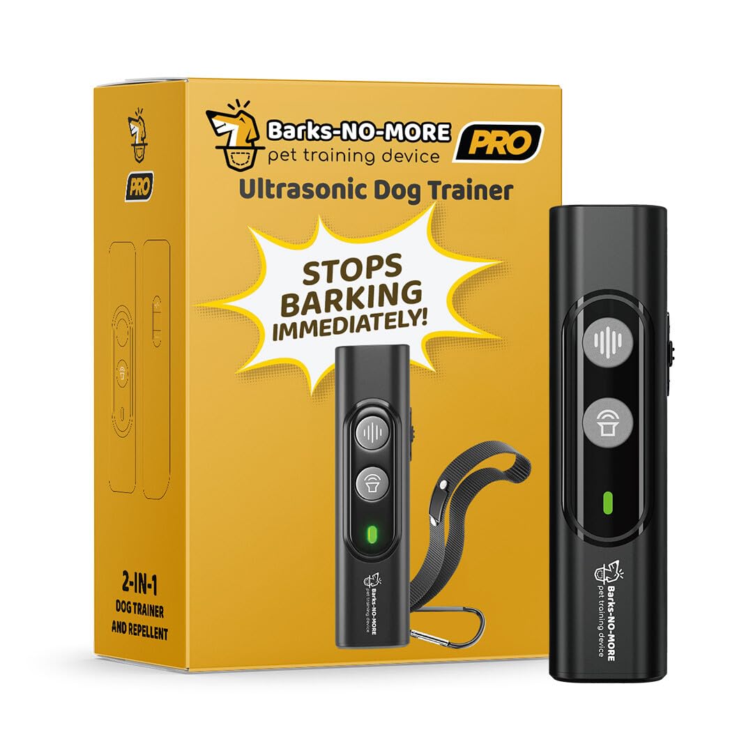 Barks No More Pro Dog Bark Deterrent and Training Device - Stop Barking Without Hurting Your Pet - Rechargeable Ultrasonic Dog Bark Trainer - Just Point and Press, Black
