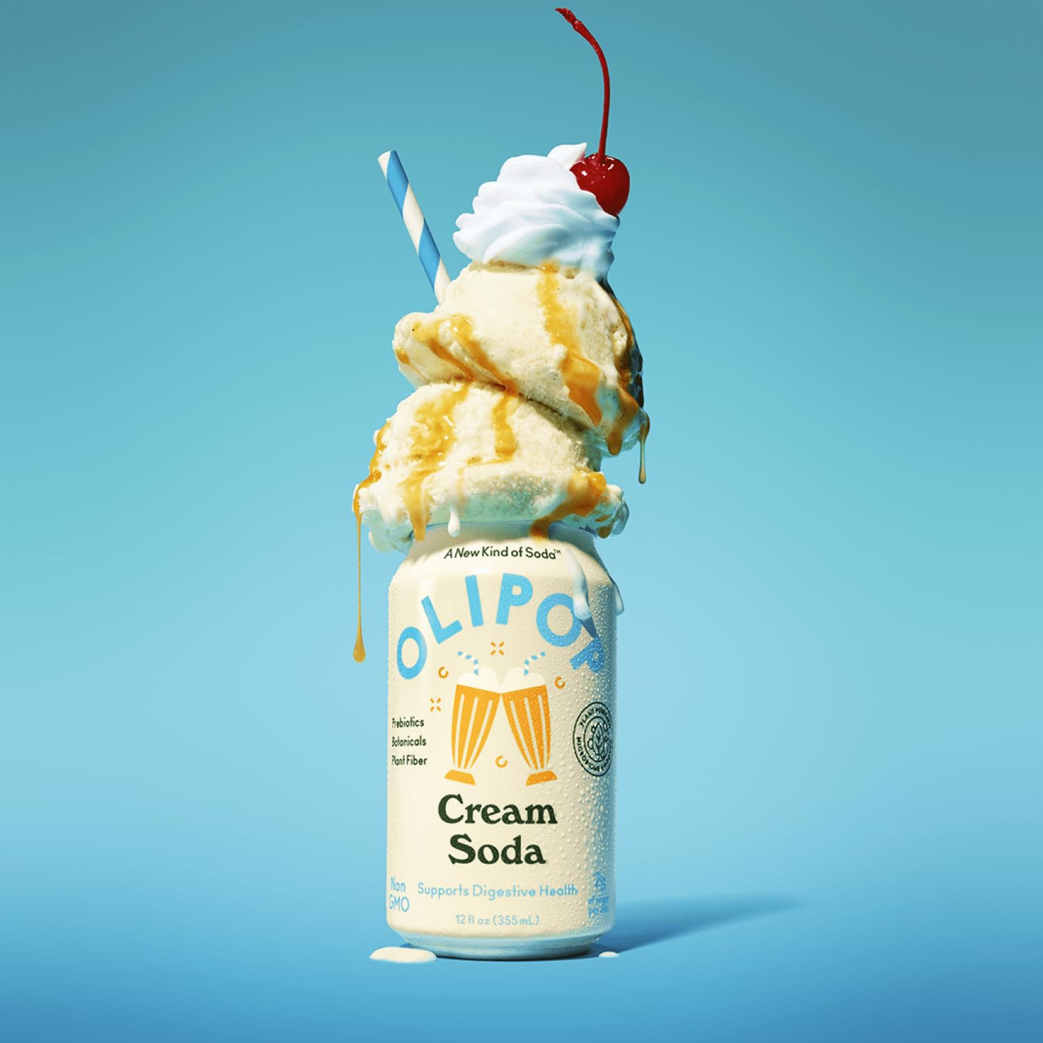 OLIPOP - Cream Soda Sparkling Tonic, Healthy Soda, Prebiotic Soft Drink, Aids Digestive Health & Immune Health, High in Plant Fiber, Caffeine Free, Low Calorie, Low Sugar 12 oz