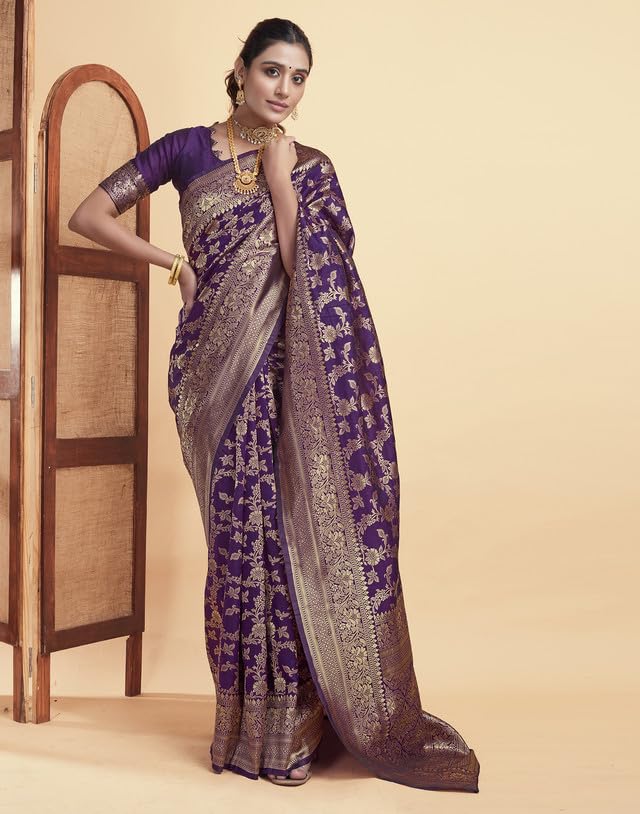 Image of SIRIL Women's Banarasi Soft Silk Saree Pure Silk with Unstitched Blouse Piece