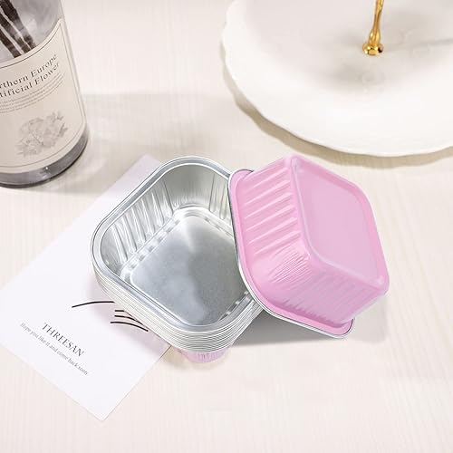 Miniatura 5 de EUSOAR Mini moldes para tartas con tapas, 50 moldes desechables de papel de aluminio de 5 onzas, moldes cuadrados de aluminio para hornear,