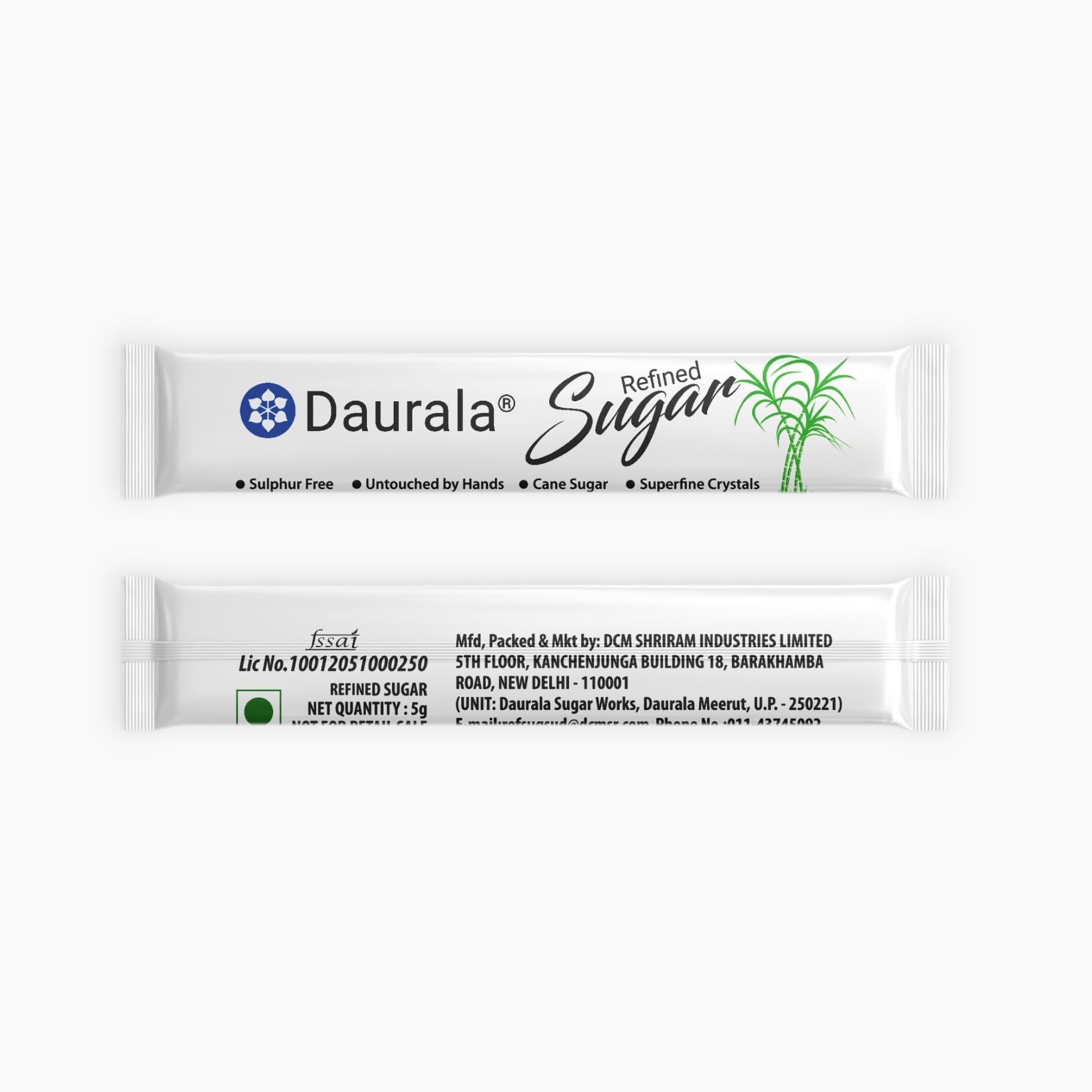 Daurala White Sugar Sachets - 2 kg - Superfine Crystals - 400 sachets of 5g each (White - Tubular)