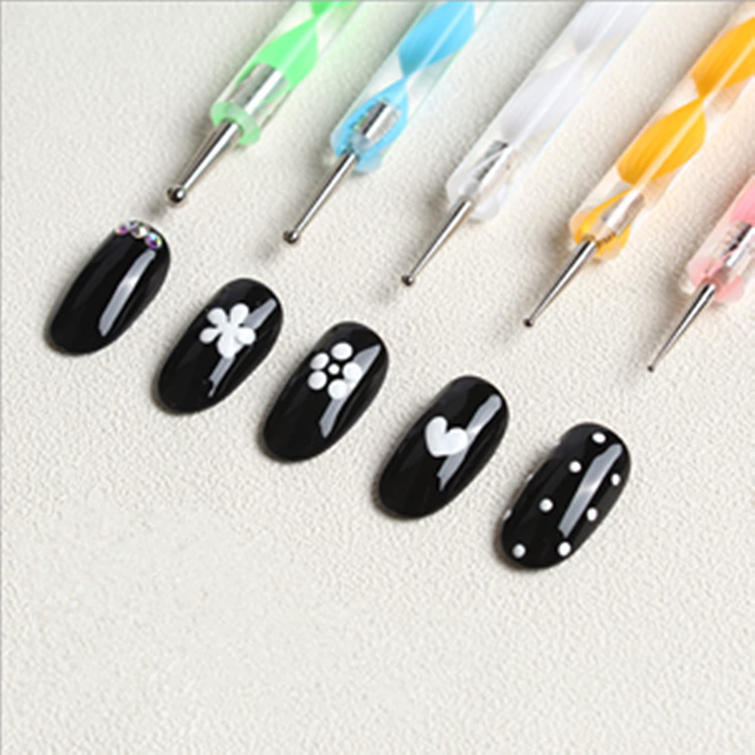 Levin 5 Pcs Set 2-Way Double Ended Dotting Tools, Nail Dotting Pen Marbleizing Tool Set Nail Polish Paint Manicure Dot Nail Art Tool Set, Embossing Stylus for Painting,Multi-Colored 1
