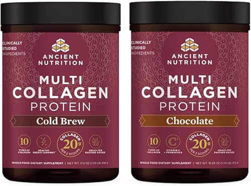 Ancient Nutrition Multi Collagen Peptides Protein Powder, Cold Brew, 40 Servings + Multi Collagen Peptides Protein Powder, Chocolate, 40 Servings
