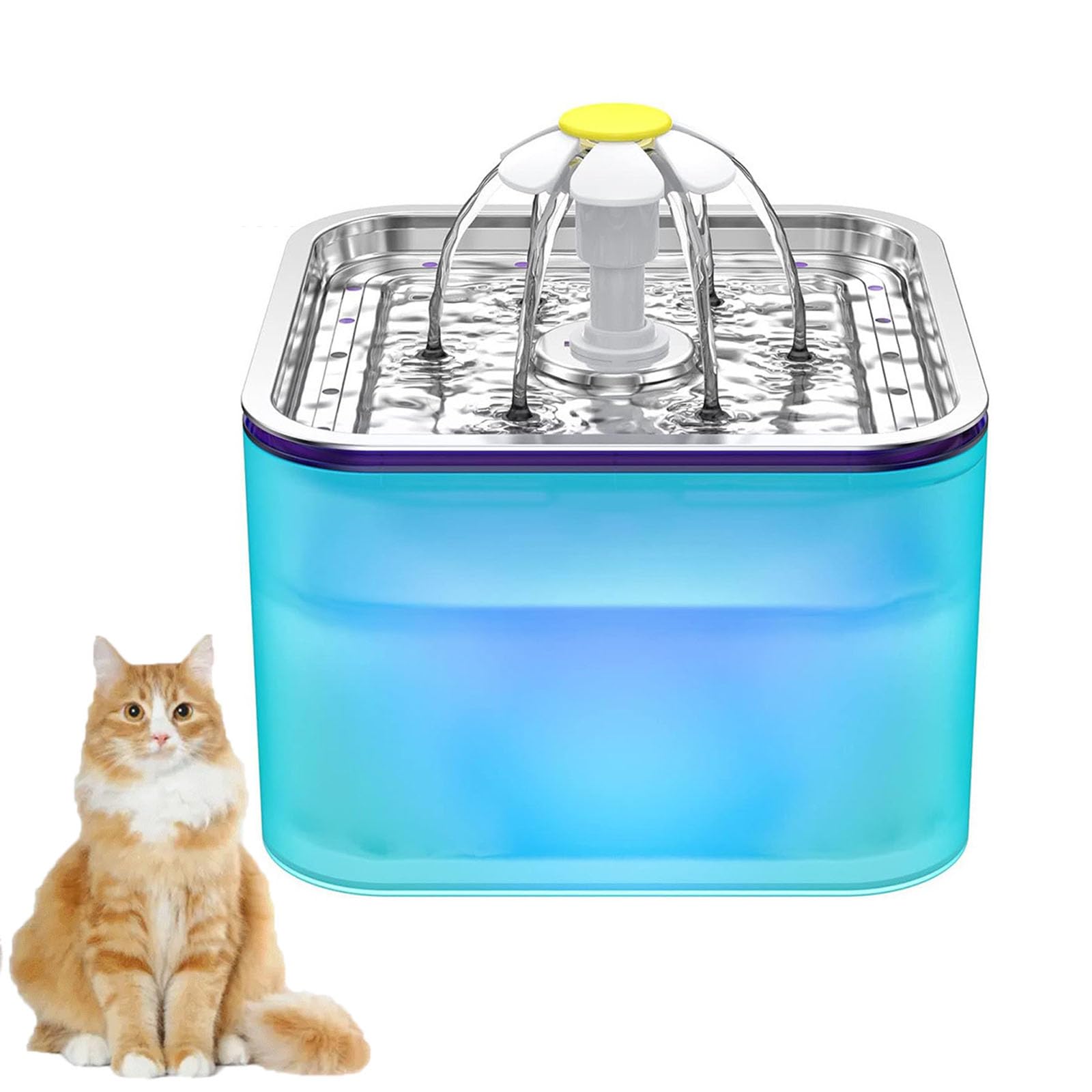 Fuente De Agua para Gatos De Acero Inoxidable, 3 L, Súper Silenciosa, Inteligente, con Luz LED, Fácil De Montar Y Limpiar,Verde