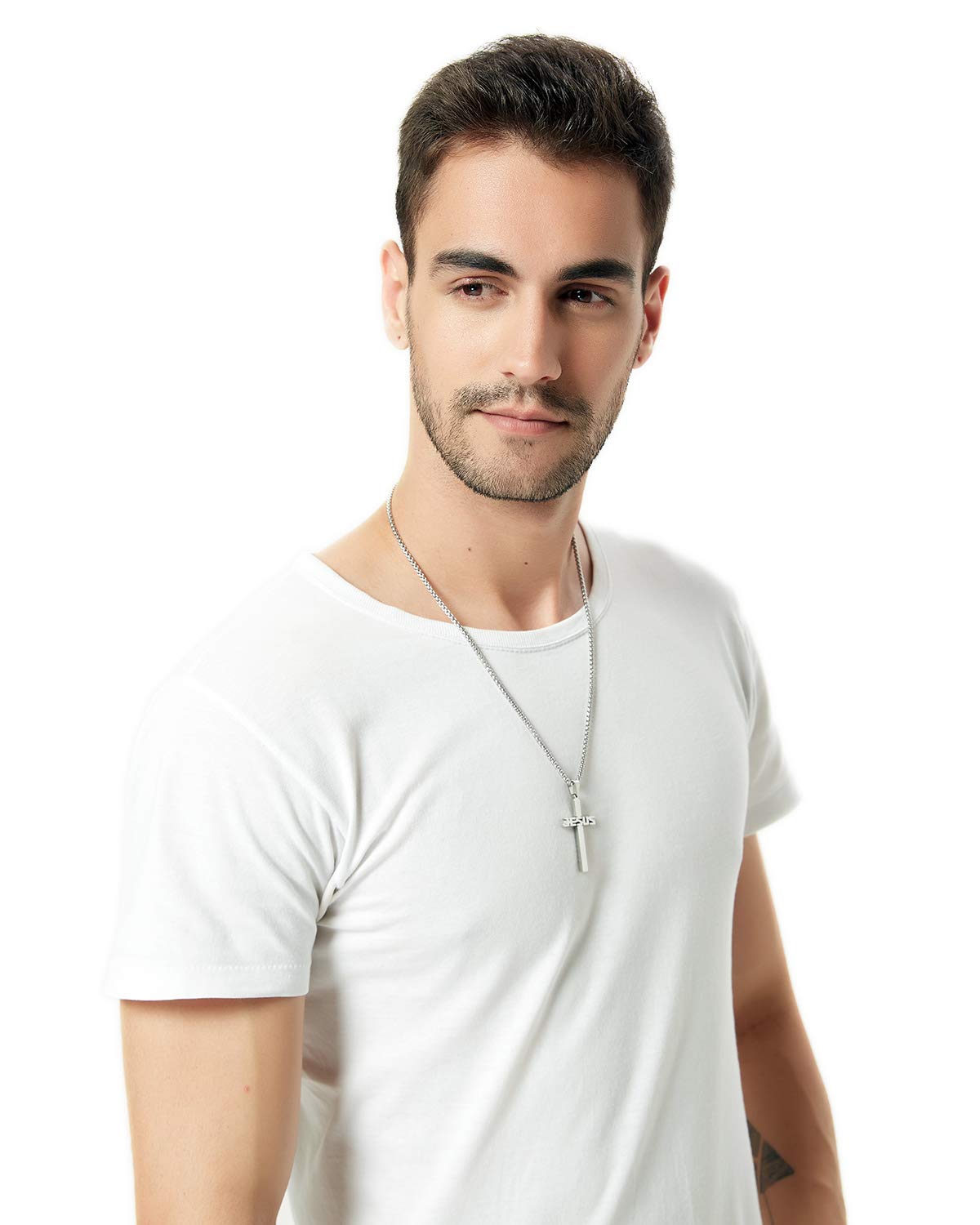 Collar con colgante de cruz de Jesús de acero inoxidable para hombres y mujeres, cadena Rolo de 20 a 24 pulgadas, regalos cristianos para hombres y mujeres, Metal 6