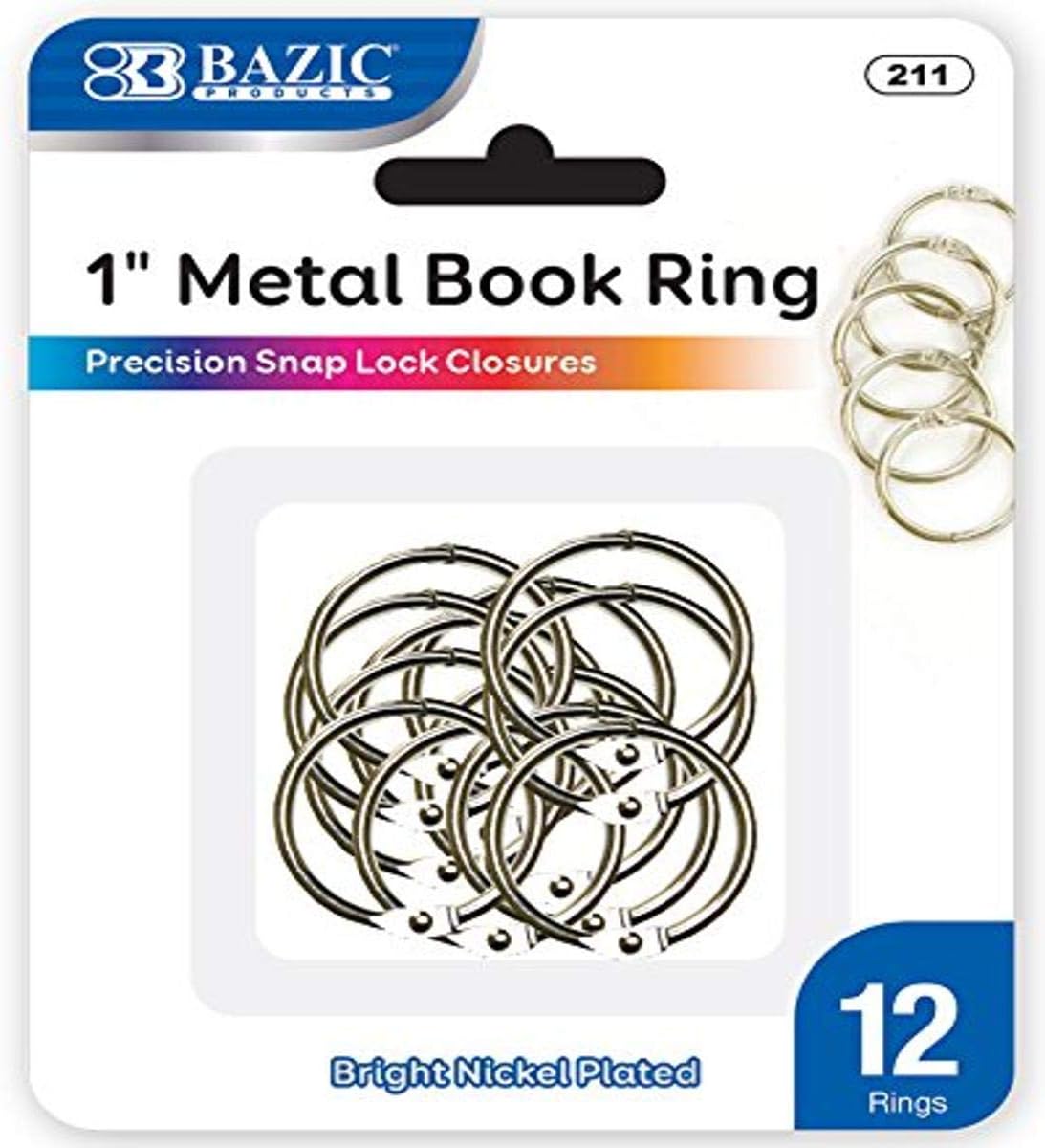 BAZIC 1" Metal Book Rings (12/Pack), 1-Pack : Paper Clip Dispensers : Office Products