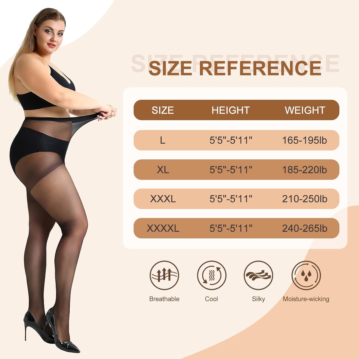 Yilanmy Women's 4 Pairs Plus Size Sheer Tights 20D Soft Control Top Pantyhose Curvy Nylons Stockings - Image 7