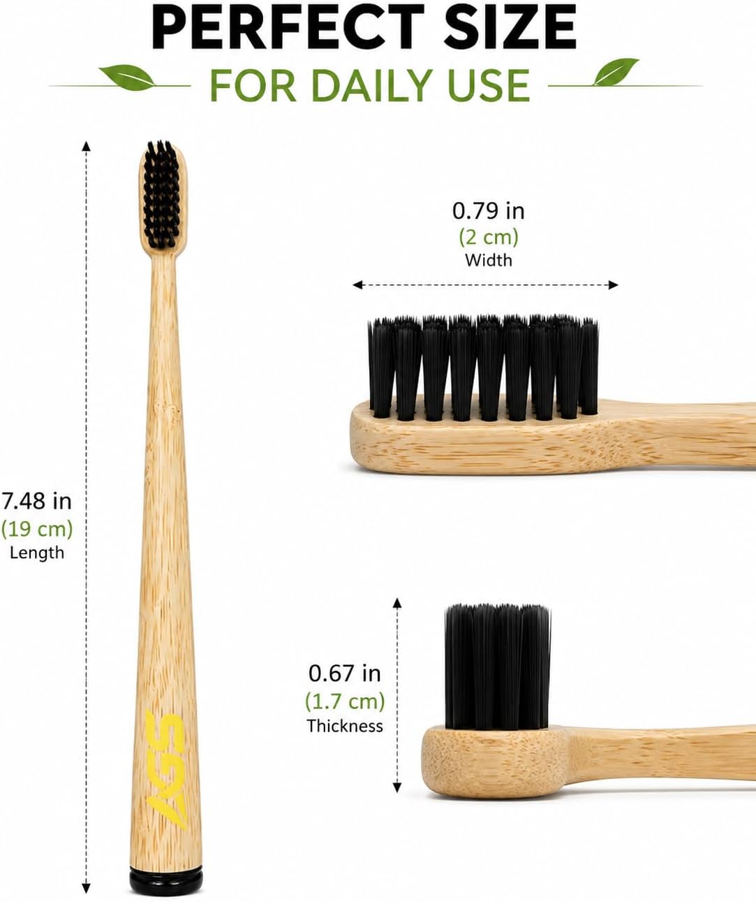 AGLORIA Bamboo Toothbrushes 6 Pack, Natural Toothbrush with Soft Plant-Based Bristles, Ergonomic Non-Slip Bamboo Toothbrush, Eco-Friendly Wooden Toothbrushes, Plastic-Free Zero Waste Oral Care image 2