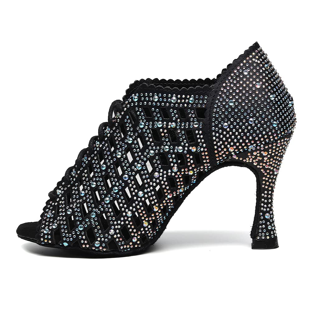SWDZM Scarpe da Ballo Stivaletto Latino Americano Donna con Strass alla Caviglia Scarpe da Ballo Salsa Latino Dress Party