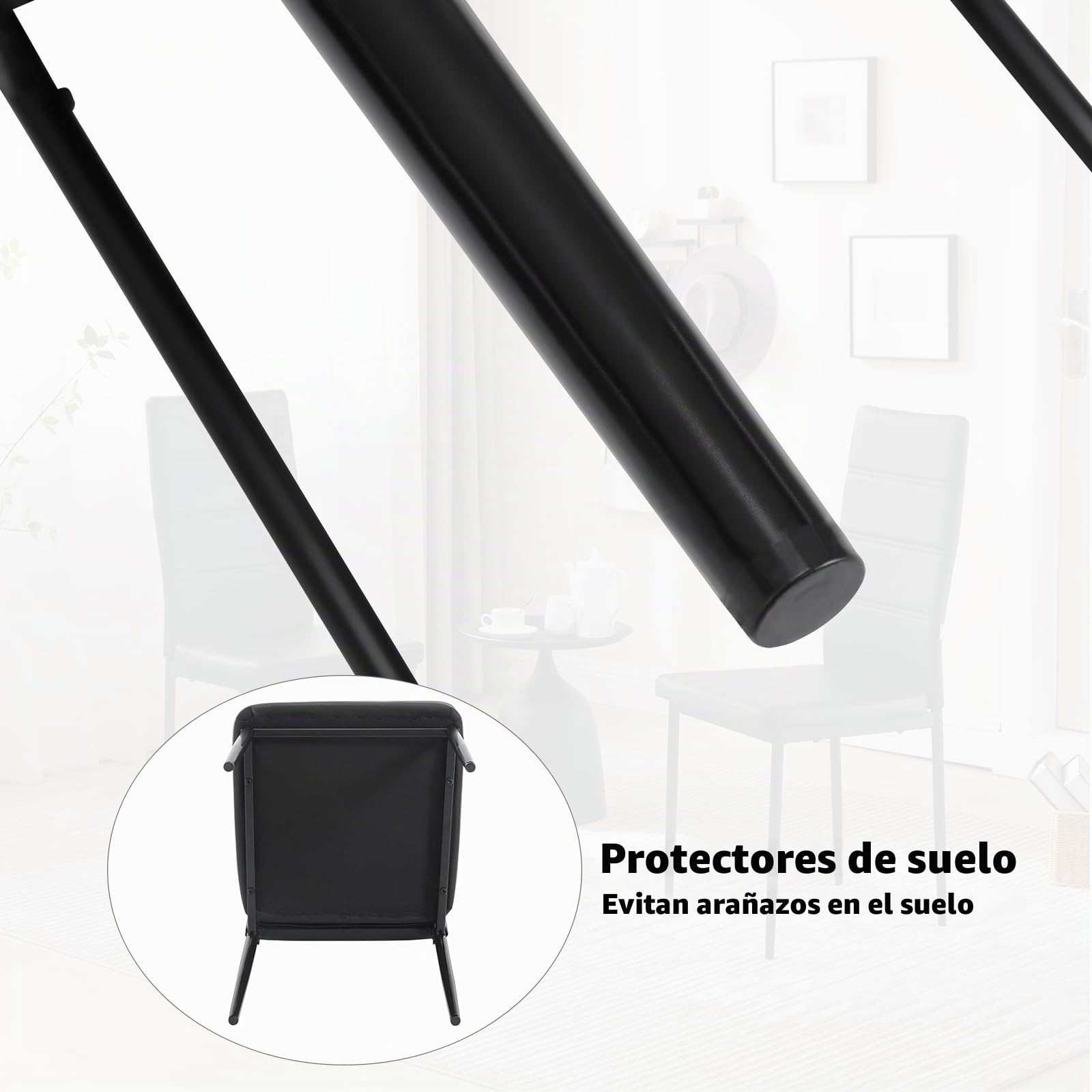 WOLTU Juego de 4 Sillas de Comedo,Piel Sintética,Negro | Respaldo Alto, Tapizadas, con Patas de Metal, para Comedor, Salón, Dormitorio