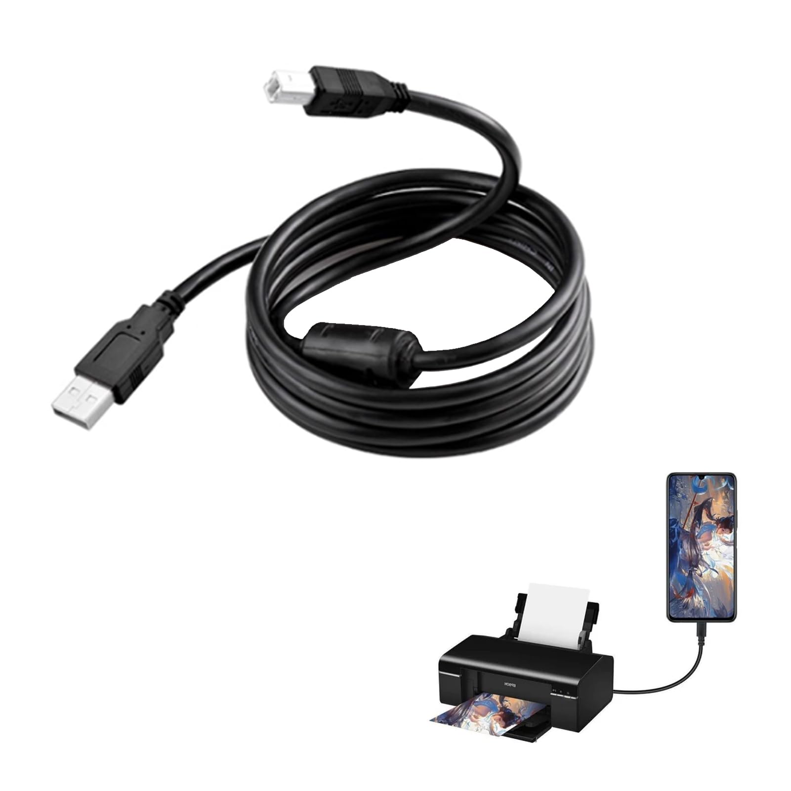5M USB Printer Cable USB 2.0 Type A Male to B Male, Usb Printer Cable – High-Speed Scanner Cord for Printers, Scanners, and KVM Switches, Flexible Connection for Enhanced Data Transfers (15Ft)