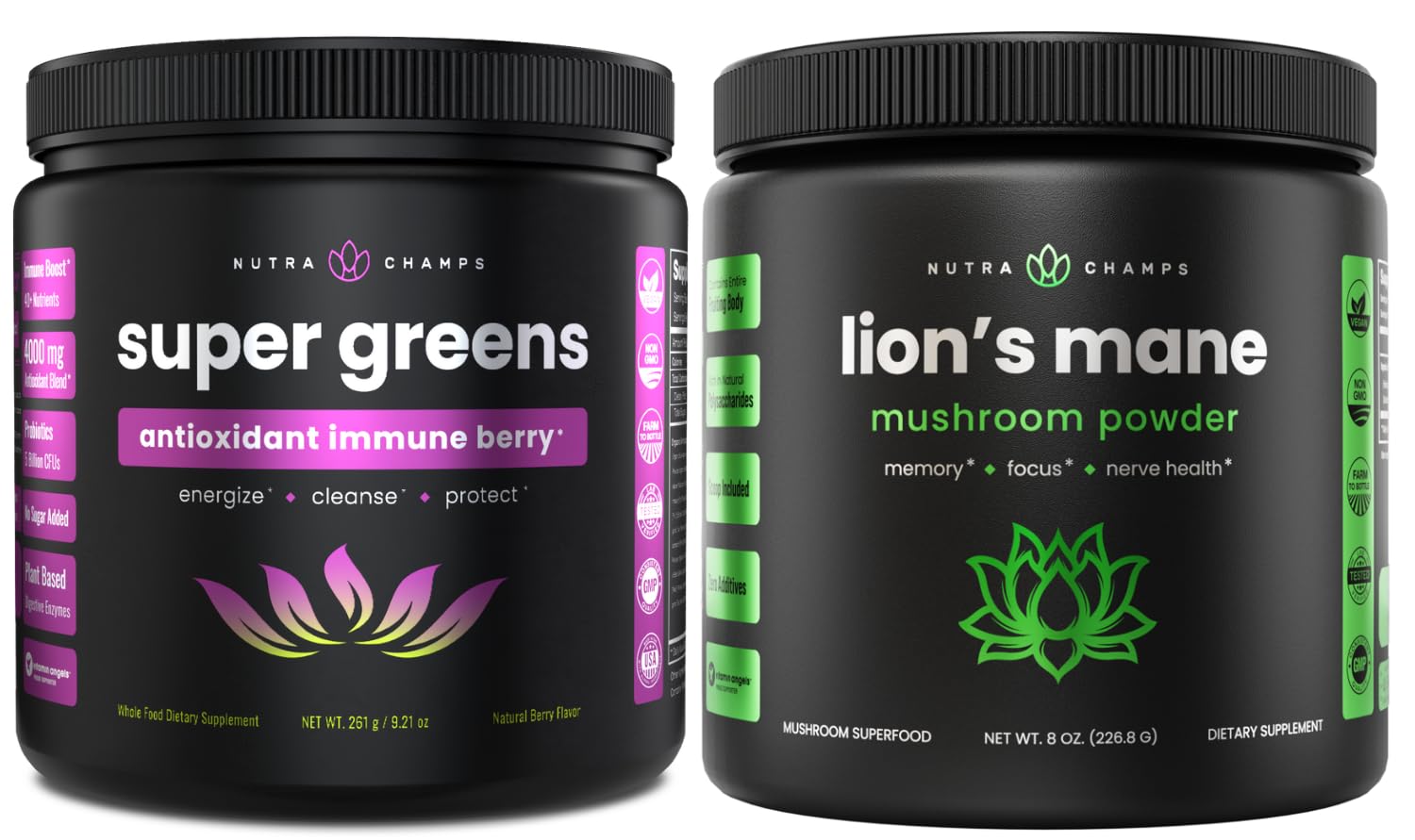 NutraChampsSuper Greens Antioxidant & Lion's Mane Powder. Digestive, Immunity & Adaptogen Support
