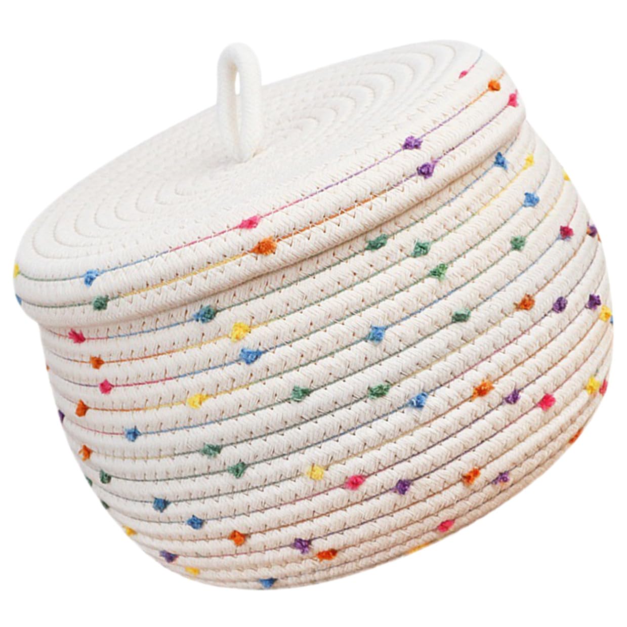 TOYANDONA Cestino Porta Uova Design Semplice e Funzionale in Corda di Cotone Intrecciata con Coperchio, Organizer da Scrivania Versatile e Delicato la Casa