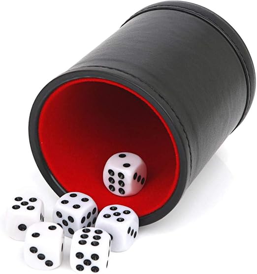 Felt Lined Professional Dice Cup - with 6 Dices Quiet for Yahtzee Game
