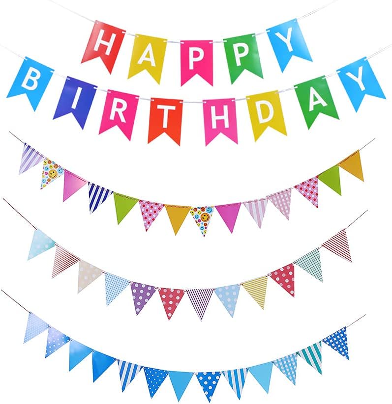 Braheart 4本セット バースデーガランド 三角旗 お誕生日飾り フラッグ 競売 カラフル パーティー 雰囲気いっぱい 部屋飾り Birthday お祝い Happy 飾り付け 写真道具