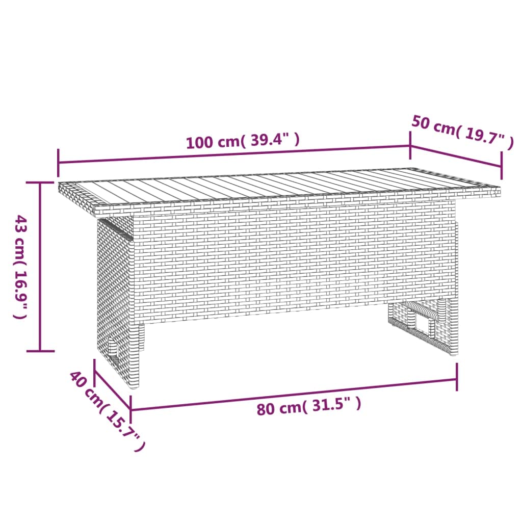 Tomostar Table Basse de Jardin, Table d'appoint Salon Terrasse Extèrieur Noir 100x50x43/63 cm Acacia et résine tressée