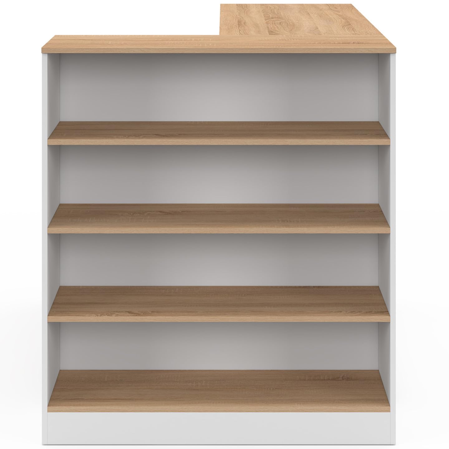 IDMarket - Ilot Central TOMI 130 cm 2 Personnes Double Plateau Bois Blanc avec Plan de Travail façon hêtre