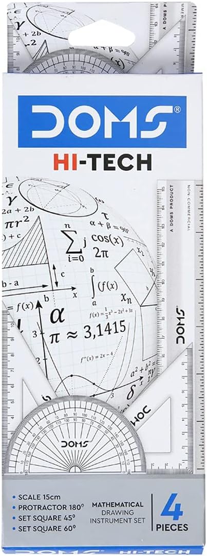 Doms Hi-Tech Mathematical Instruments Set | 4 Pcs Measuring Items in Box | for Student, School & Stationery | Ideal for Geometry Designs, Dimensions & Measuring | Pack of 10