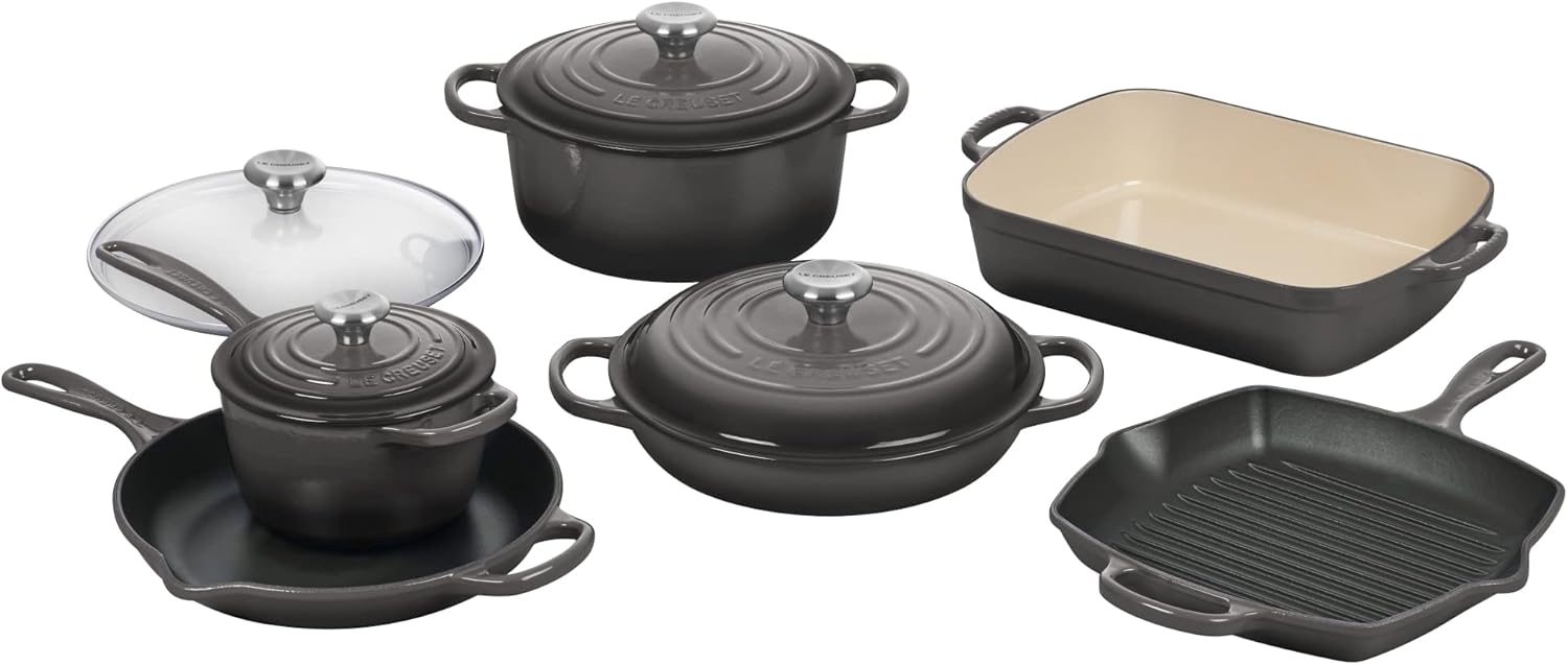 Le Creuset Signature Enameled Cast-Iron Cookware Set, 10-Piece, White
