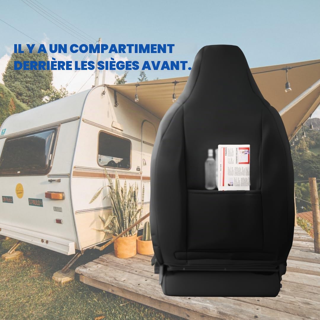Lot de 2 housses de siège compatibles avec Fiat Ducato, camping-car, pour conducteur et passager, avec housses d'accoudoir, pour Pössl, Knaus, Adria, Carthago - Beige